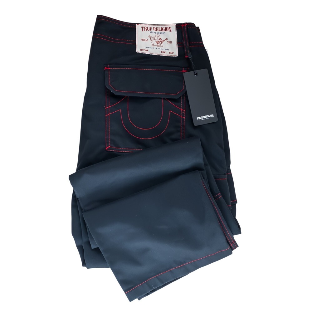 True Religion Cargo Pants Mens 36 Black Red Contrast Stitch 108335 Cotton Blend